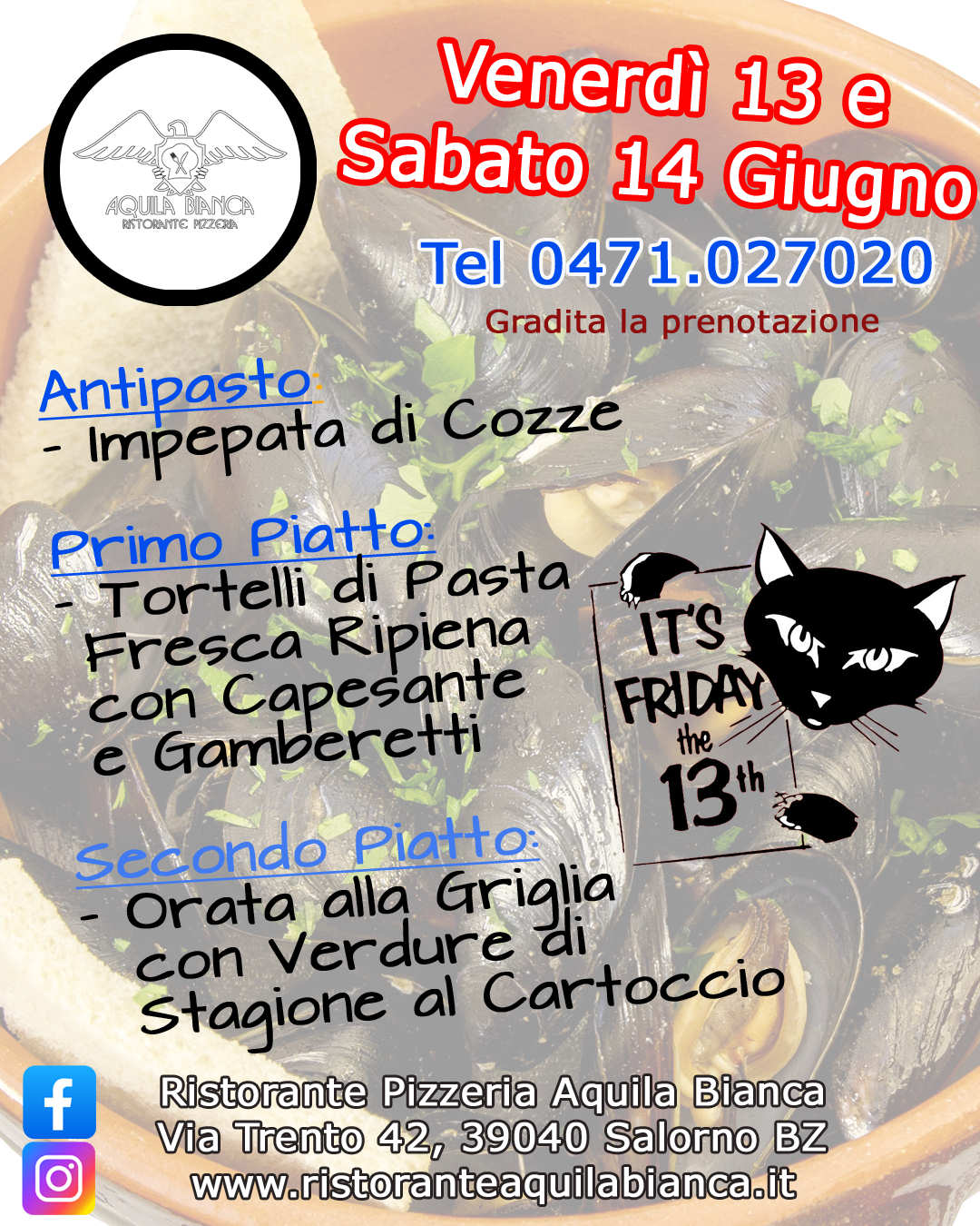 Novità all' Aquila Bianca a Salorno Ristorante Pizzeria specialità pesce
