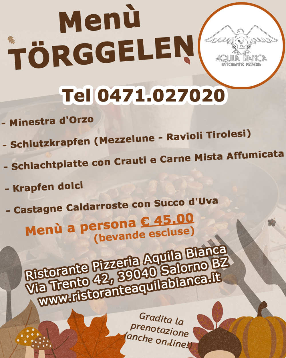 Novità all' Aquila Bianca a Salorno Ristorante Pizzeria specialità pesce